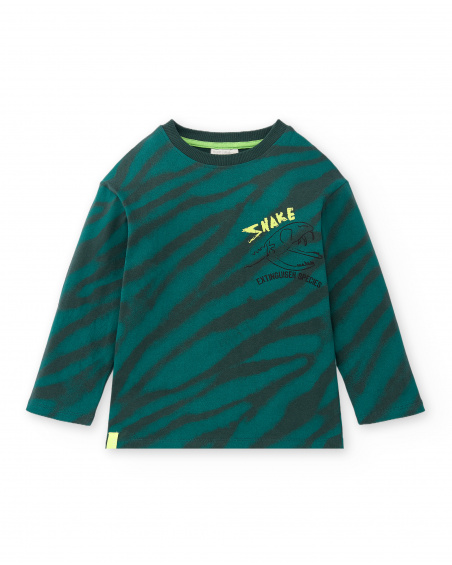 T-shirt de malha às riscas verdes para menino Coleção Savage