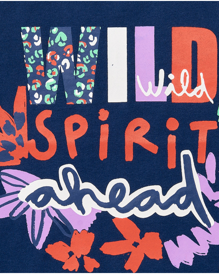 T-shirt de menina em malha azul marinho Coleção Rockin The