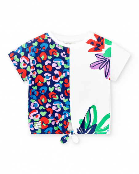 T-shirt de menina em malha branca com nós Coleção Rockin The