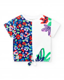 T-shirt de menina em malha branca com nós Coleção Rockin The