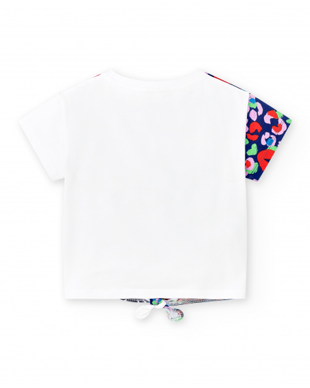 T-shirt de menina em malha branca com nós Coleção Rockin The