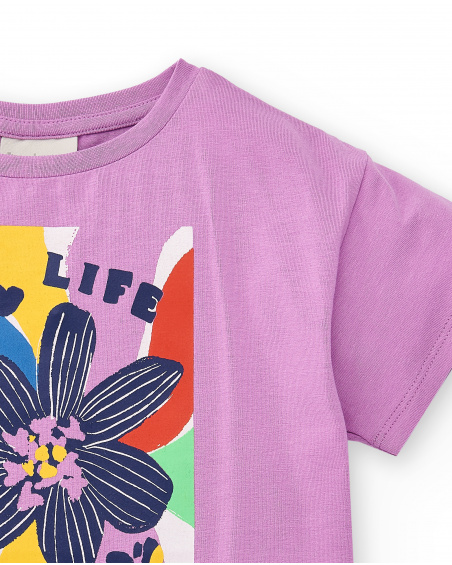T-shirt lilás de menina em malha Coleção Rockin The Jungle