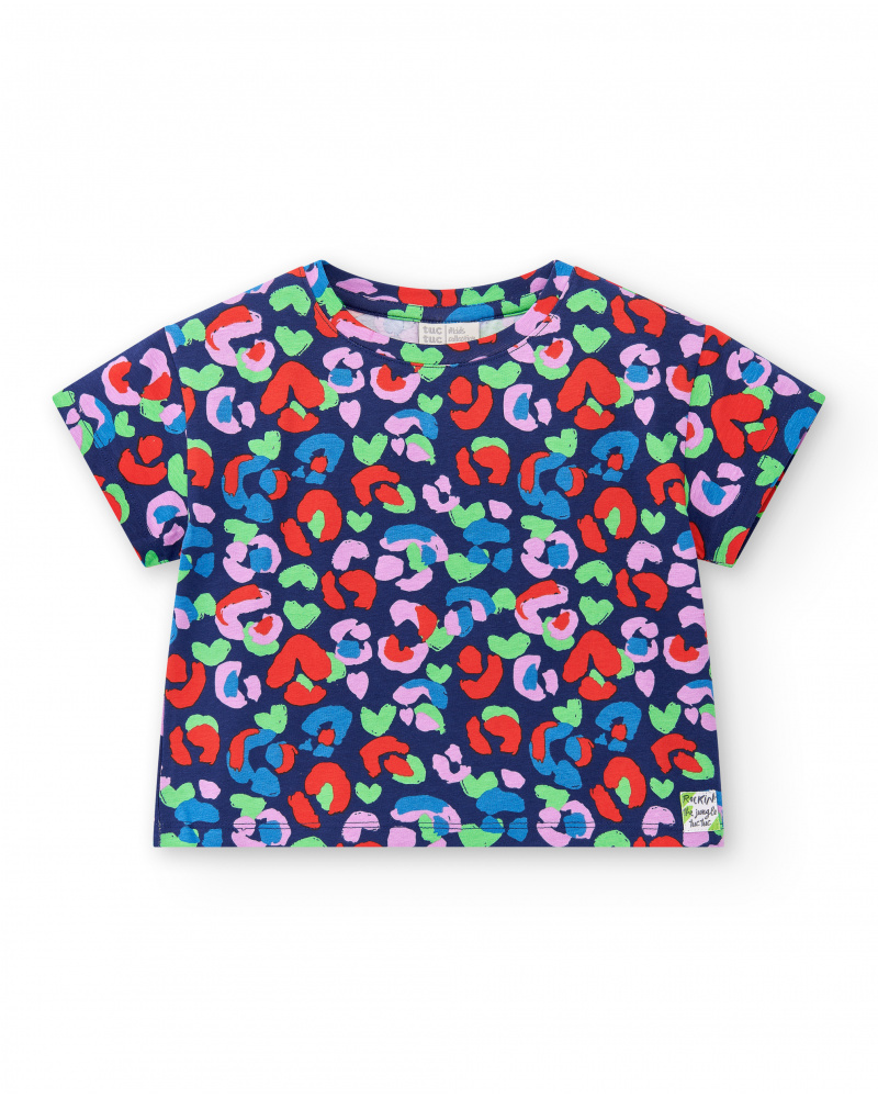 T-shirt de malha com estampa animal para menina Coleção Rockin