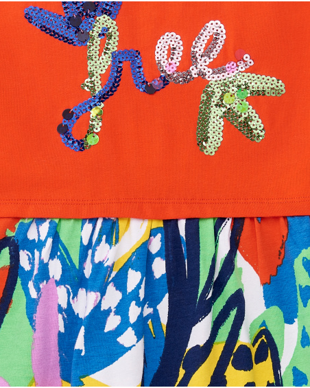 Vestido de menina em malha estampado vermelho Coleção Rockin