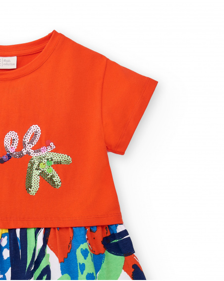 Vestido de menina em malha estampado vermelho Coleção Rockin