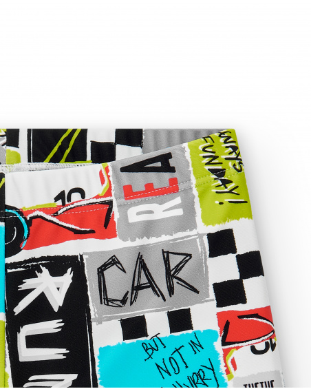 Fato de banho boxer branco de menino Coleção Race Car
