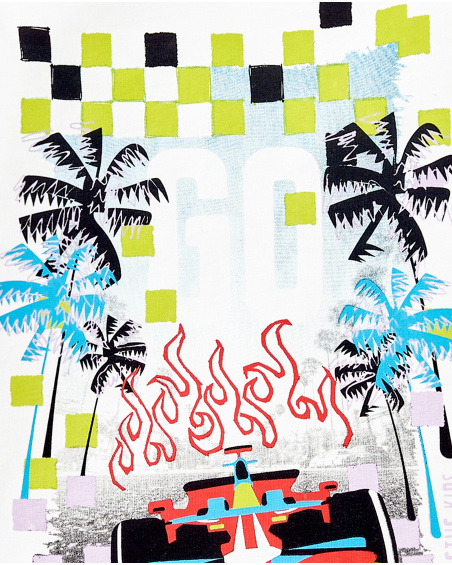 Camiseta longa de malha branca para menino Coleção Race Car