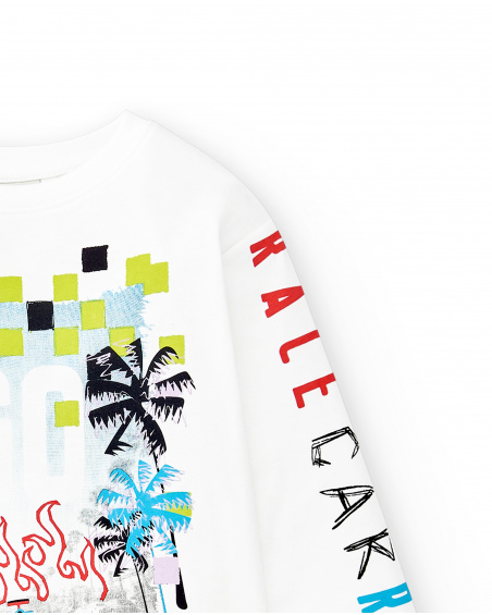 Camiseta longa de malha branca para menino Coleção Race Car