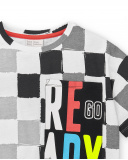 T-shirt de menino em malha preta e branca Coleção Race Car