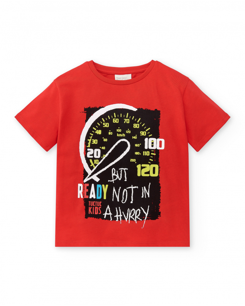 T-shirt vermelha de menino em malha Coleção Race Car