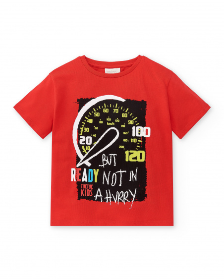 T-shirt vermelha de menino em malha Coleção Race Car