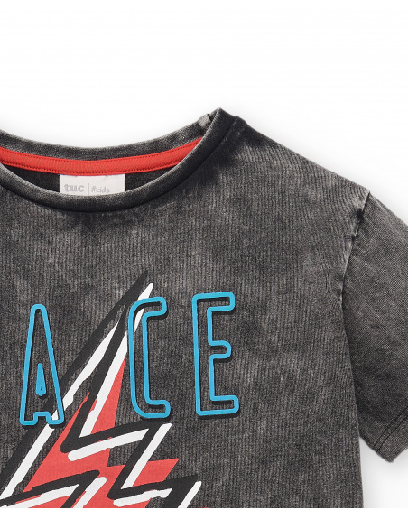 T-shirt de menino em malha cinzenta Coleção Race Car