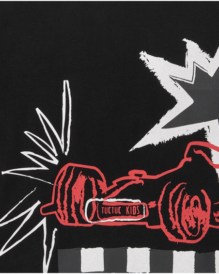 T-shirt preta de menino em malha Coleção Race Car