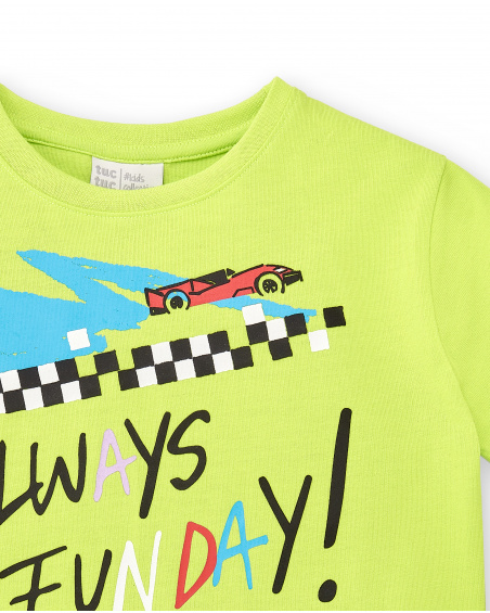 T-shirt verde de menino em malha Coleção Race Car