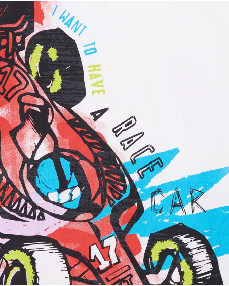 T-shirt branca de menino em malha Coleção Race Car