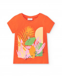 T-shirt de malha laranja de menina Coleção Paradise Beach