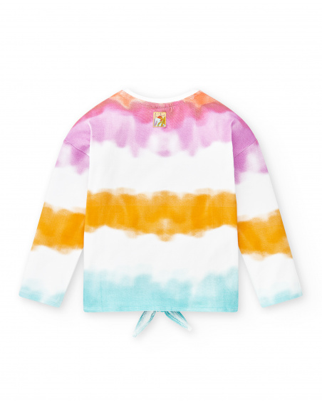 T-shirt comprida de menina em malha branca Coleção Paradise