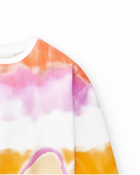 T-shirt comprida de menina em malha branca Coleção Paradise