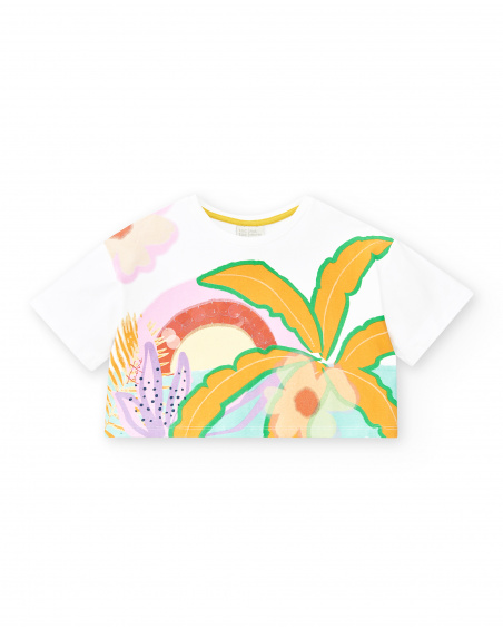 T-shirt branca de menina em malha Coleção Paradise Beach