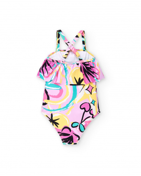 Fato de banho lilás com folhos de menina Coleção Flamingo Mood