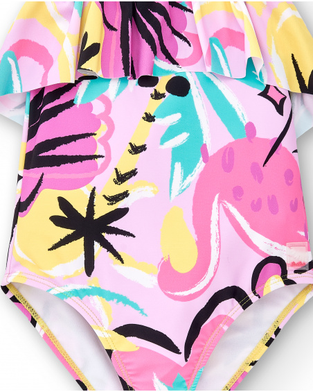 Fato de banho lilás com folhos de menina Coleção Flamingo Mood
