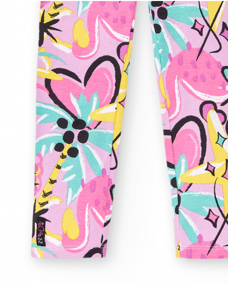 Legging de malha lilás de menina Coleção Flamingo Mood