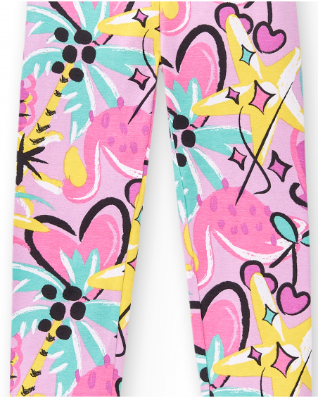 Legging de malha lilás de menina Coleção Flamingo Mood