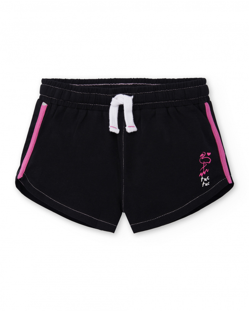 Calções de malha pretos de menina Coleção Flamingo Mood