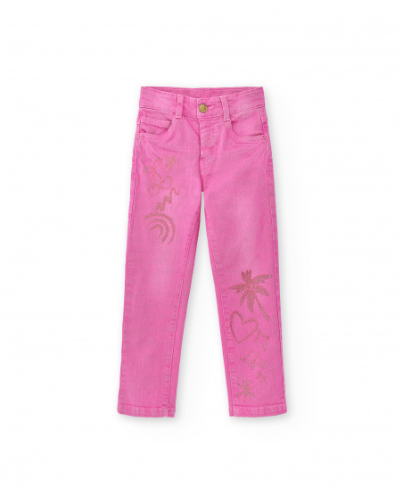 Calça jeans lilás de menina Coleção Flamingo Mood