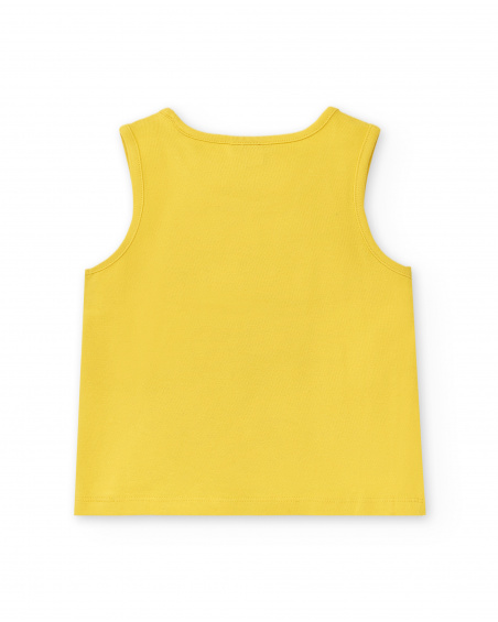 T-shirt amarela de menina em malha Coleção Flamingo Mood