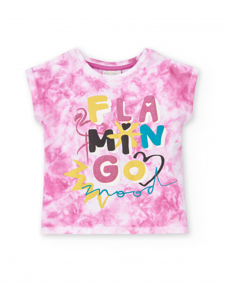 T-shirt lilás de menina em malha tie-dye Coleção Flamingo Mood