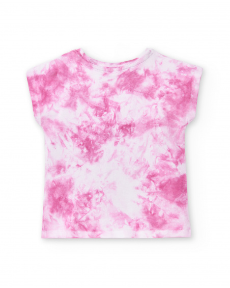 T-shirt lilás de menina em malha tie-dye Coleção Flamingo Mood