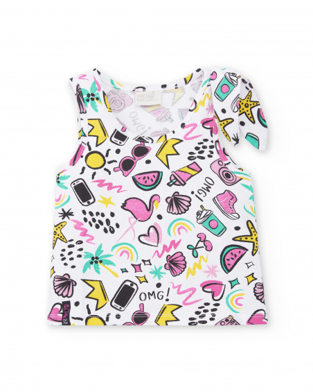 T-shirt branca de menina em malha Coleção Flamingo Mood