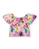 T-shirt de menina em malha lilás estampada Coleção Flamingo Mood