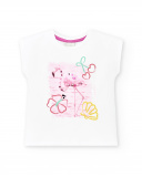 T-shirt branca de menina em malha com lantejoulas Coleção