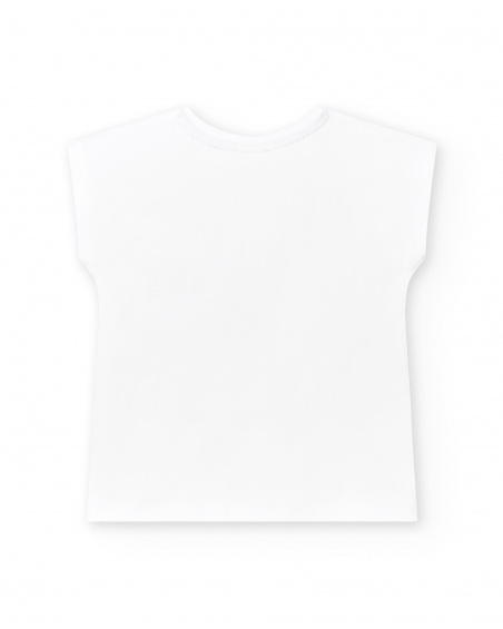T-shirt branca de menina em malha com lantejoulas Coleção