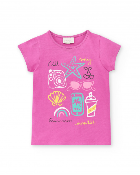 T-shirt lilás de menina em malha Coleção Flamingo Mood