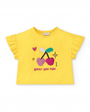 T-shirt amarela de menina em malha com lantejoulas Coleção