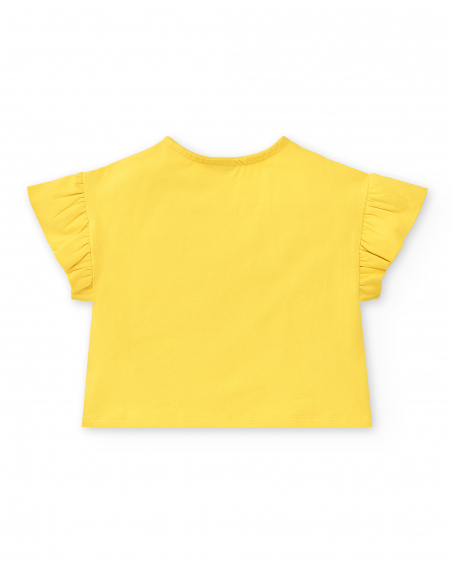 T-shirt amarela de menina em malha com lantejoulas Coleção