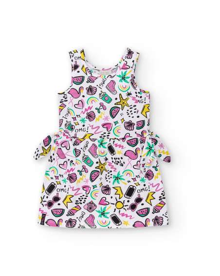 Vestido de malha branco de menina Coleção Flamingo Mood