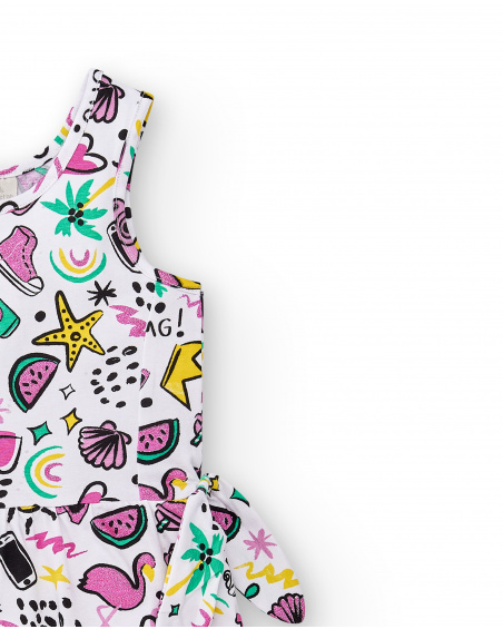 Vestido de malha branco de menina Coleção Flamingo Mood