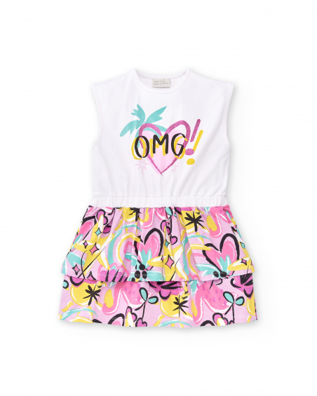 Vestido branco de menina em tricô com babados Coleção Flamingo