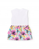 Vestido branco de menina em tricô com babados Coleção Flamingo