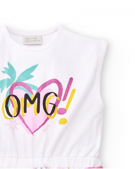 Vestido branco de menina em tricô com babados Coleção Flamingo