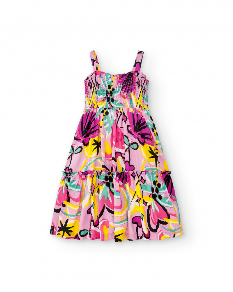 Vestido de popeline lilás de menina Coleção Flamingo Mood