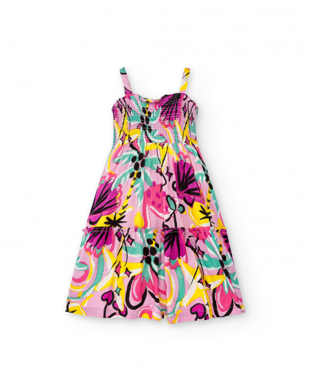 Vestido de popeline lilás de menina Coleção Flamingo Mood