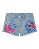 Shorts jeans azul de menina Coleção Acid Bloom