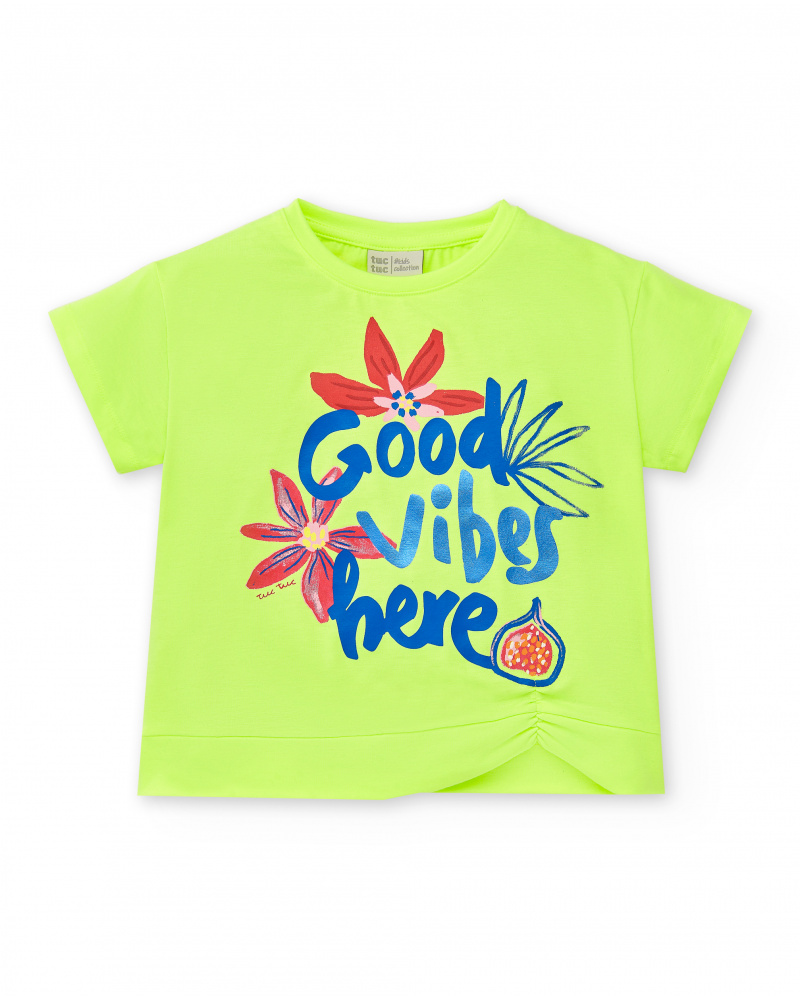 T-shirt verde de menina em malha Coleção Acid Bloom