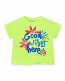 T-shirt verde de menina em malha Coleção Acid Bloom