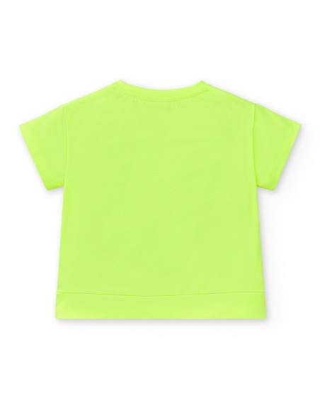 T-shirt verde de menina em malha Coleção Acid Bloom